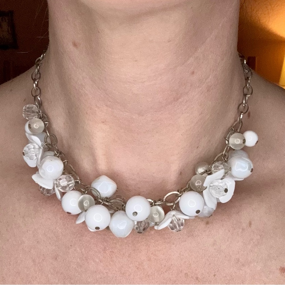 Vintage White Beaded Statement Necklace